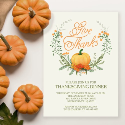 Give Thanks Autumn Wreath Thanksgiving Invitation