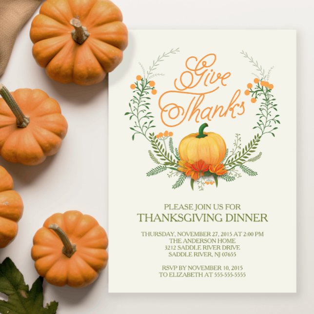 Give Thanks Autumn Wreath Thanksgiving Invitation (Creator Uploaded)