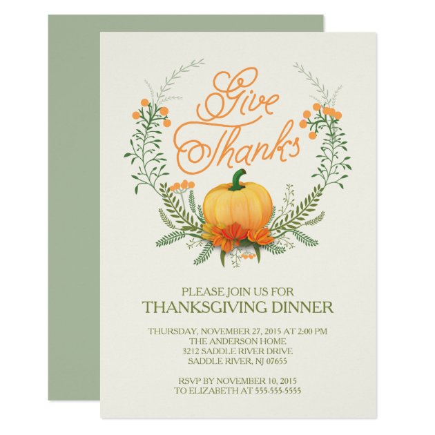 Give Thanks Autumn Wreath Thanksgiving Invitation