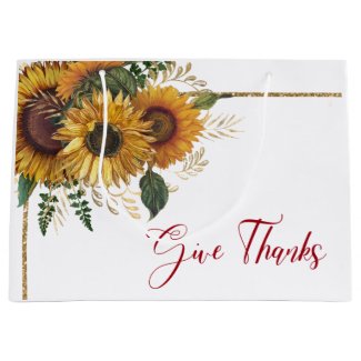 Give Thanks Beautiful Autumn Yellow Sunflowers Large Gift Bag