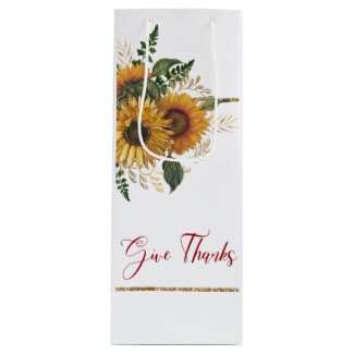 Give Thanks Beautiful Autumn Yellow Sunflowers Wine Gift Bag