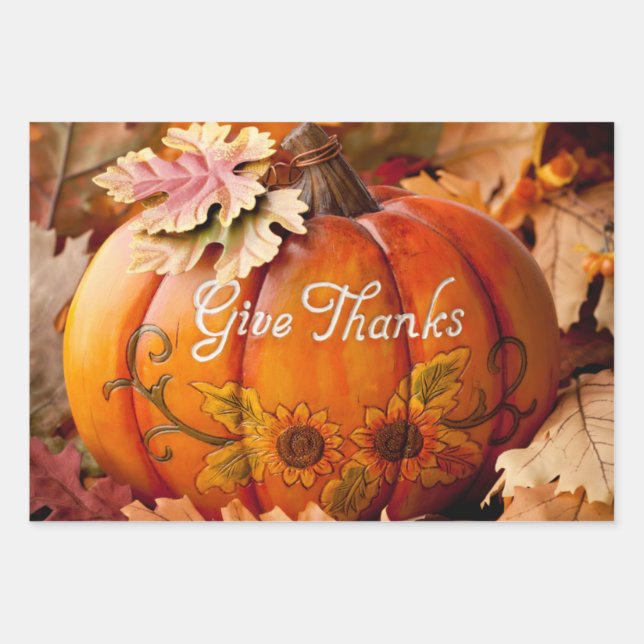 Give Thanks Beautiful Thanksgiving Pumpkin   Wrapping Paper Sheets (Front)