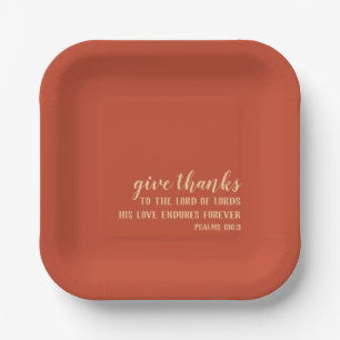 Give Thanks Bible Scripture Orange Thanksgiving Paper Plates