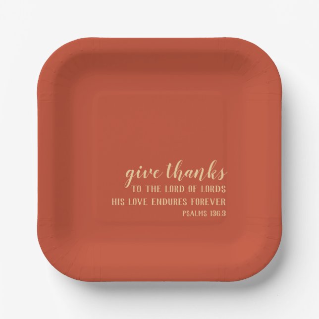 Give Thanks Bible Scripture Orange Thanksgiving Paper Plates (Front)