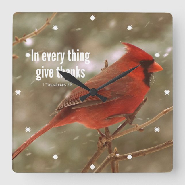 Give Thanks Bible Verse Square Wall Clock (Front)