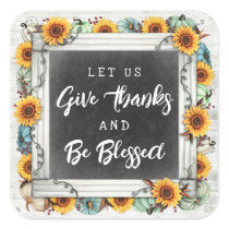 Give Thanks & Blessed Thanksgiving Fall Sunflowers Square Sticker