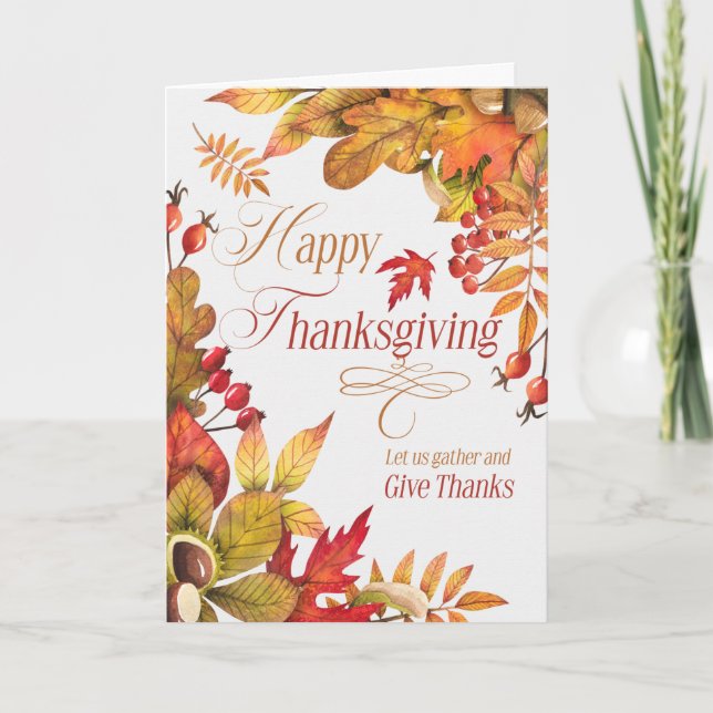 Give Thanks Blessings Autumn Thanksgiving Holiday Card (Front)