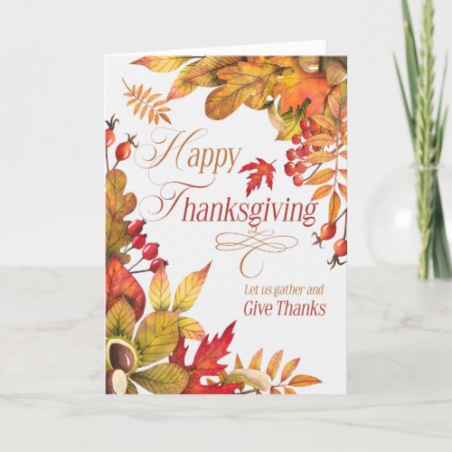 Give Thanks Blessings Autumn Thanksgiving Holiday Card