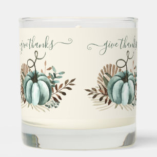 Give Thanks, Blue, Turquoise, Boho Floral Pumpkin Scented Candle