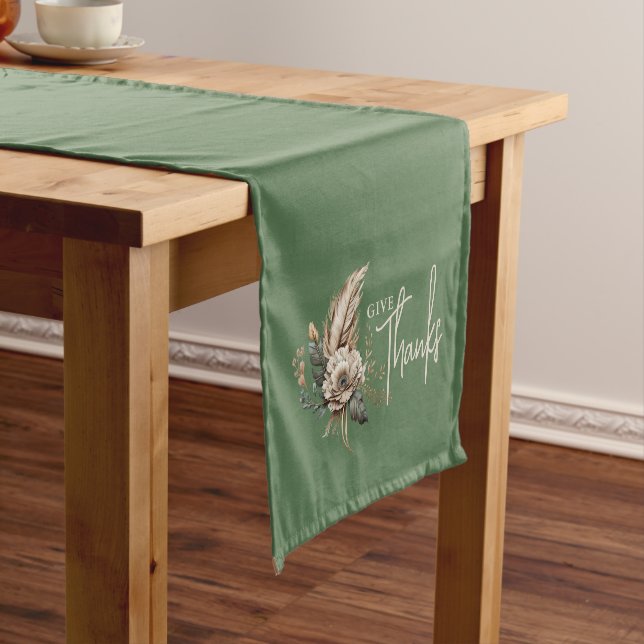 Give Thanks Boho Fall Floral Thanksgiving Short Table Runner (In Situ)
