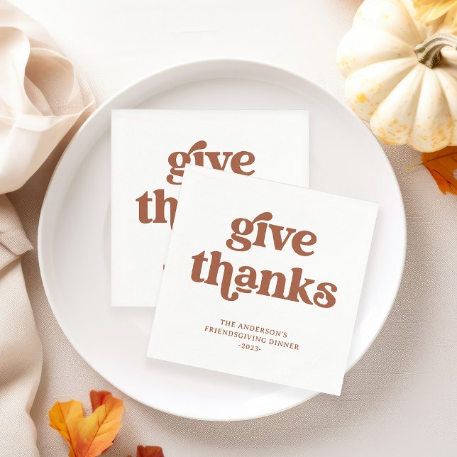 Give Thanks | Boho Retro Thanksgiving Napkins (Boho and retro terracotta and white napkins that are perfect for your Thanksgiving dinner)