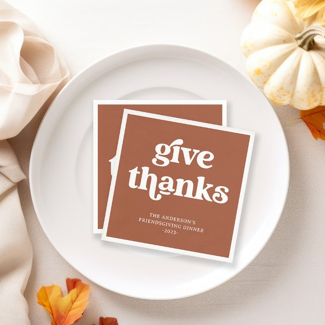 Give Thanks | Boho Retro Thanksgiving Terracotta Napkins (Retro, boho terracotta napkins that are perfect for your Thanksgiving dinner)