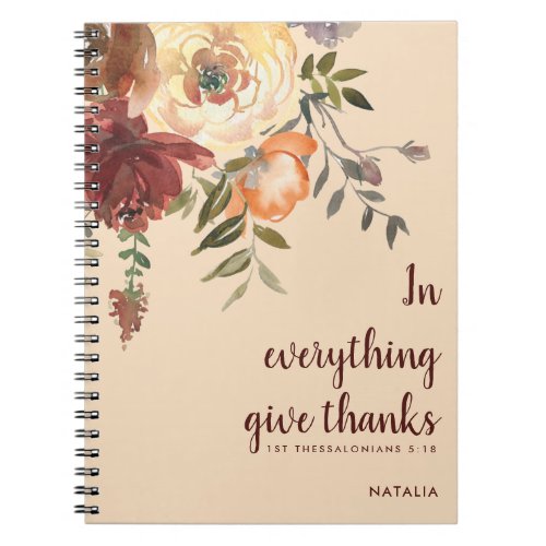 Give Thanks Burgundy Floral Christian Gratitude Notebook