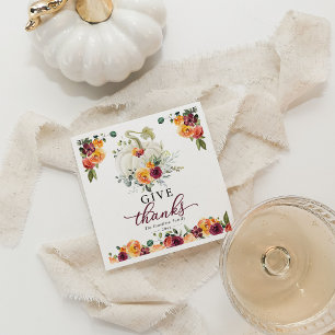 Give Thanks Burgundy Floral Pumpkin Thanksgiving Napkins