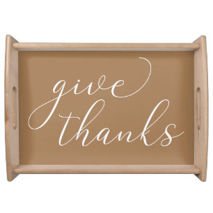 Give Thanks Calligraphy Rustic Thanksgiving Serving Tray