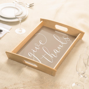 Give Thanks Calligraphy Rustic Thanksgiving Serving Tray