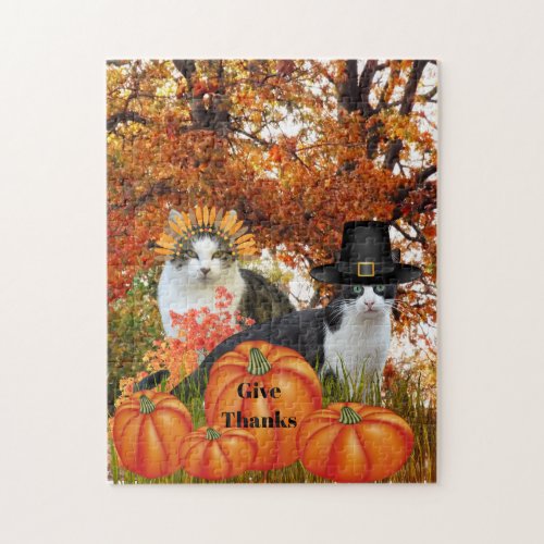 Give Thanks Cat Pumpkin Patch Thanksgiving Jigsaw Puzzle