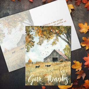 Give Thanks Charming Rustic Farm Thanksgiving Card