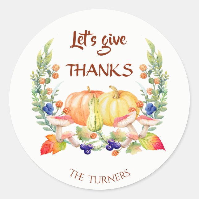 Give Thanks Chic Fall Rustic Thanksgiving Monogram Classic Round Sticker (Front)