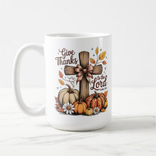 Give Thanks Christian Cross Fall Pumpkins Coffee Mug