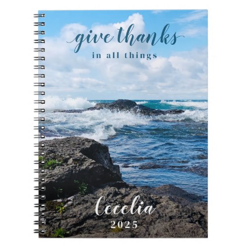 Give Thanks Christian Quote Beach Photo Notebook