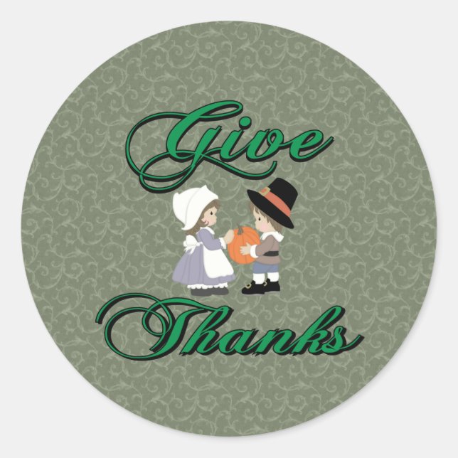 Give Thanks Classic Round Sticker (Front)