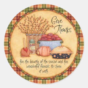 Give Thanks Classic Round Sticker by customized_creations at Zazzle