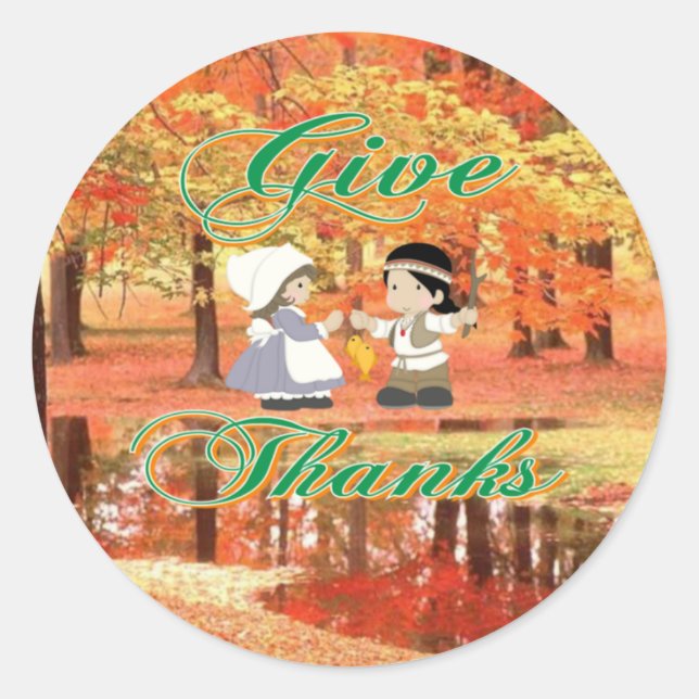 Give Thanks Classic Round Sticker (Front)