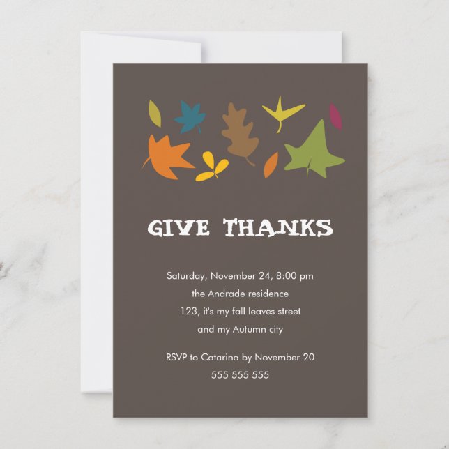 Give Thanks Colorful Leaves Fall Thanksgiving Invitation (Front)