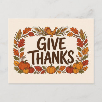 Give Thanks Cornucopia Harvest Wreath Postcard