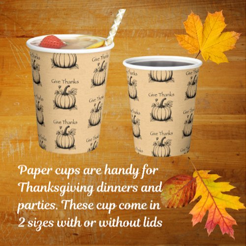 Give Thanks Country Pumpkins on Faux Burlap Paper Cups