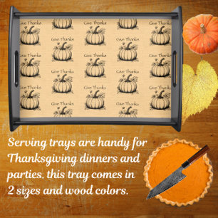 Give Thanks Country Pumpkins on Faux Burlap Serving Tray