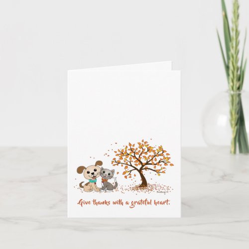 Give Thanks Cute Thanksgiving Autumn Puppy Kitty Card