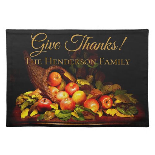 Give Thanks Elegant Cornucopia Thanksgiving Cloth Placemat