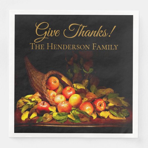 Give Thanks Elegant Cornucopia Thanksgiving Paper Dinner Napkins