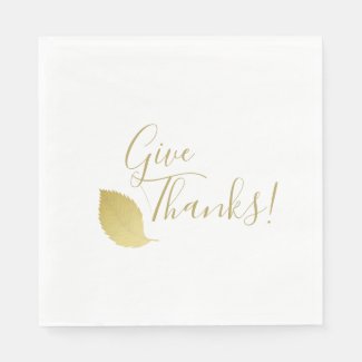 Give Thanks! Elegant Gold Autumn Leaf Thanksgiving Napkins