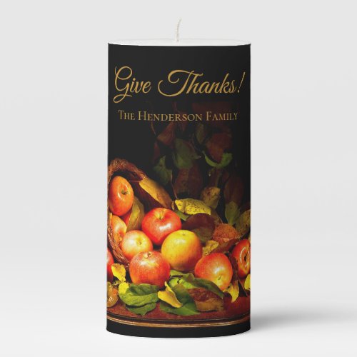 Give Thanks Elegant Harvest Cornucopia Black Pillar Candle