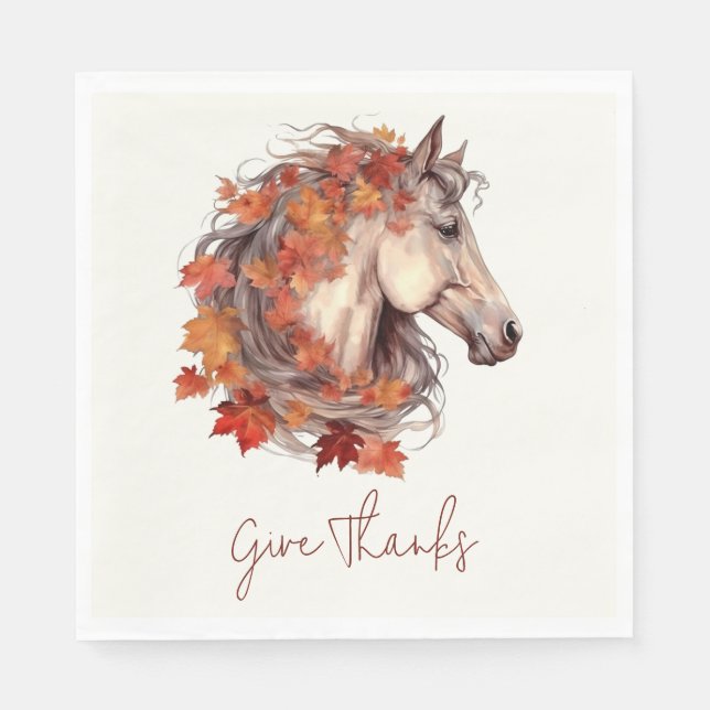 Give Thanks Elegant Horse Equestrian Thanksgiving Napkins (Front)