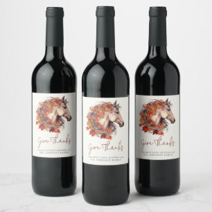 Give Thanks Elegant Horse Equestrian Thanksgiving Wine Label