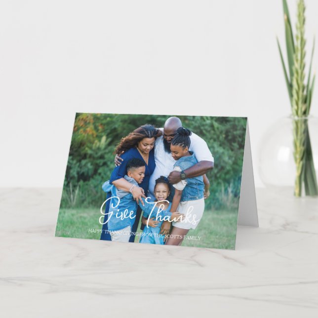 Give Thanks Elegant Scripts Thanksgiving Photo Card (Front)