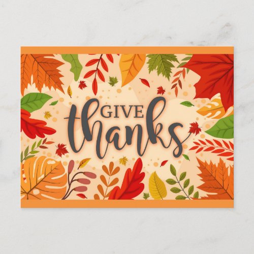 Give Thanks Fall Autumn Leaves Thanksgiving Postcard
