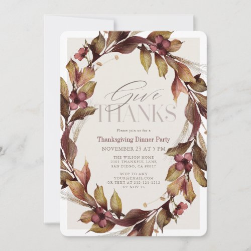 Give Thanks FallAutumn Wreath Thanksgiving Invitation