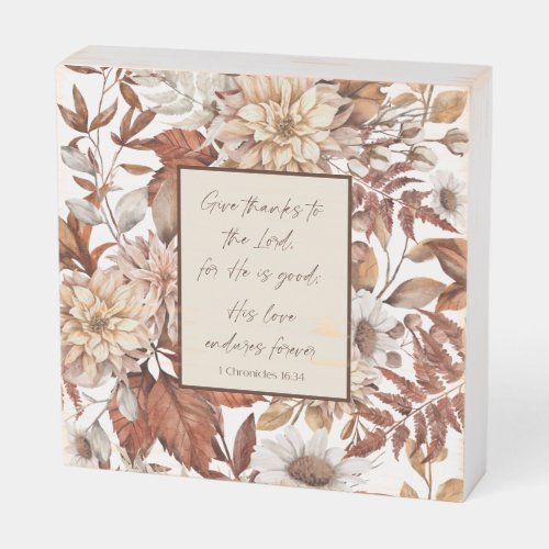 Give Thanks Fall Floral Christian Wood Box Sign
