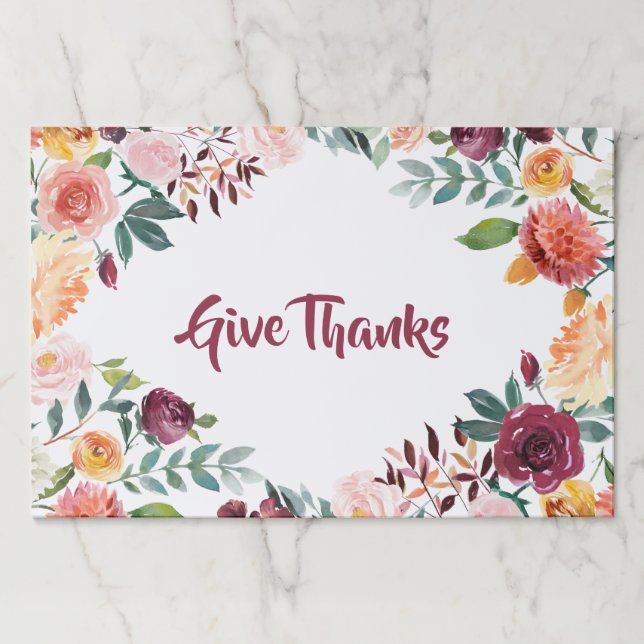 Give Thanks Fall Floral Watercolor Botanical Paper Pad (Front)