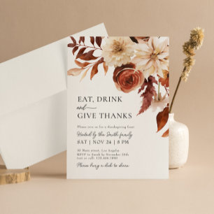 Give Thanks Fall Florals Thanksgiving Dinner Invitation