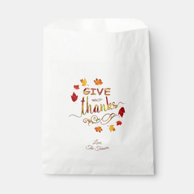 Give Thanks Fall Leaves Thanksgiving Monogram Favor Bag (Front)