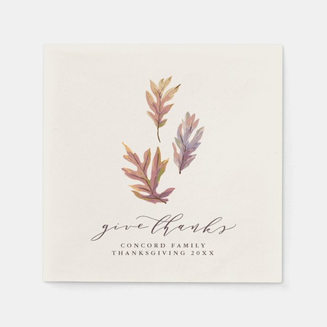 Give thanks fall leaves Thanksgiving Paper Napkins (Front)