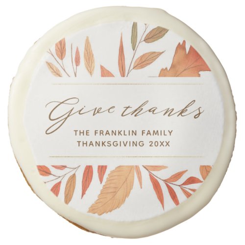 Give Thanks Fall Leaves Thanksgiving Treat Sugar Cookie