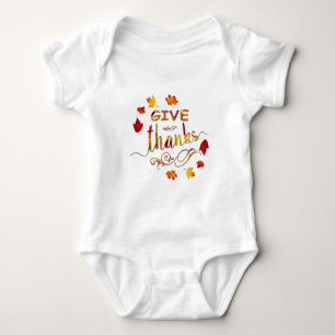 Give Thanks Fall Rustic Thanksgiving Monogram Baby Bodysuit