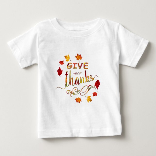 Give Thanks Fall Rustic Thanksgiving Monogram Baby T-Shirt (Front)